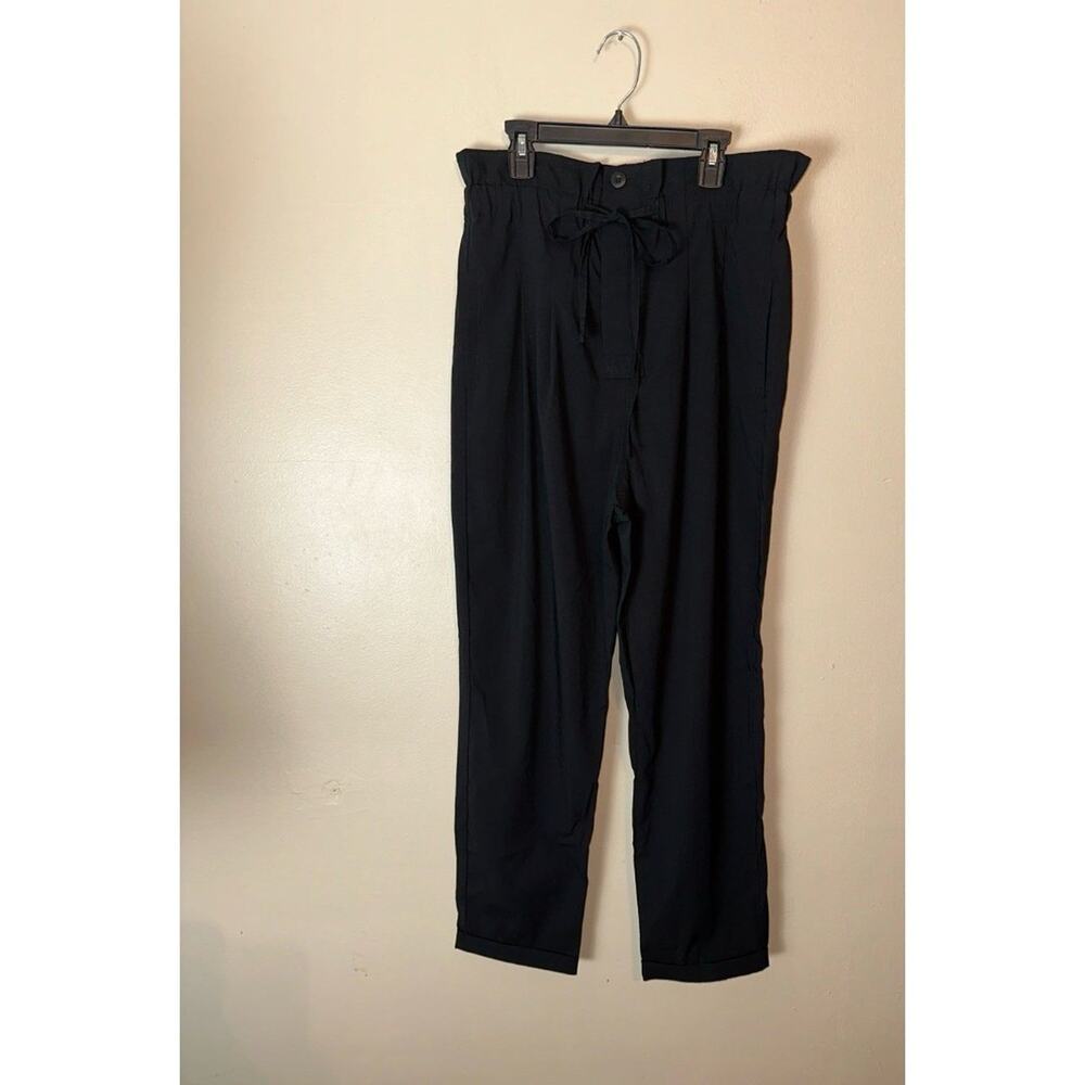 Women’s High Rise Paper Bag Waist Pants Black Large Casual Business Trousers